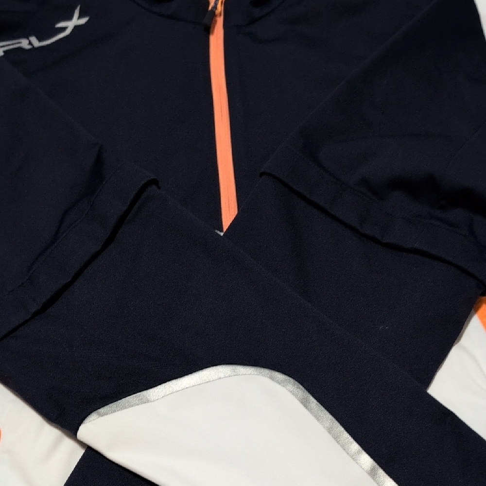 Navy and White Windbreaker with High Collar and Color-Blocked Design - Picture 12 of 16